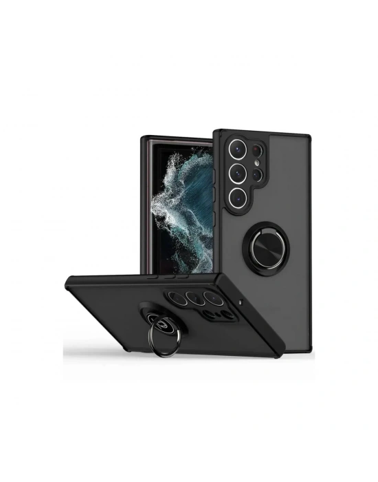 Newface Samsung Galaxy S25 Ultra Kılıf Montreal Yüzüklü Silikon Kapak - Siyah