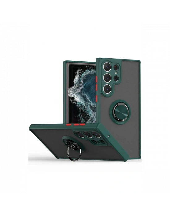 Newface Samsung Galaxy S25 Ultra Kılıf Montreal Yüzüklü Silikon Kapak - Yeşil
