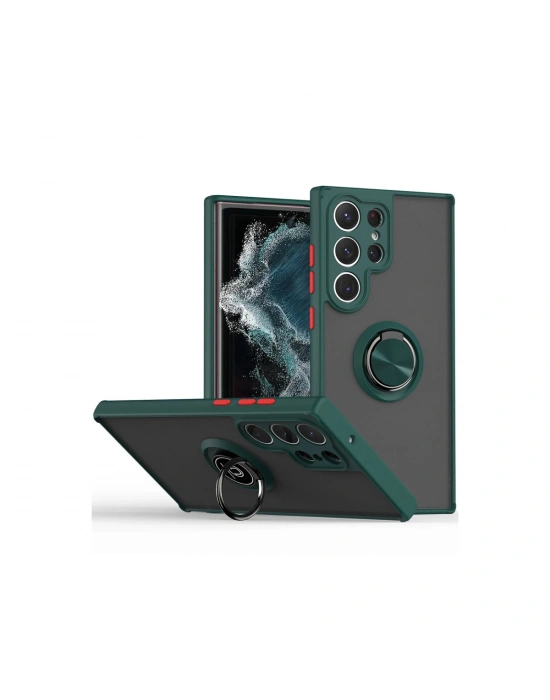 Newface Samsung Galaxy S25 Ultra Kılıf Montreal Yüzüklü Silikon Kapak - Yeşil