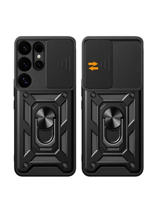 Newface Samsung Galaxy S25 Ultra Kılıf Pars Lens Yüzüklü Silikon - Kırmızı