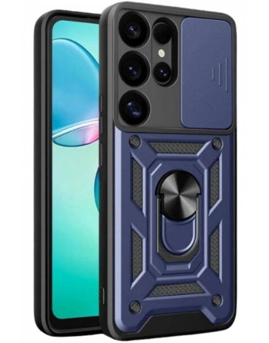 Newface Samsung Galaxy S25 Ultra Kılıf Pars Lens Yüzüklü Silikon - Lacivert