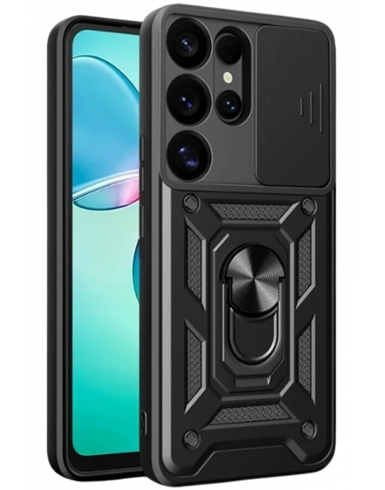 Newface Samsung Galaxy S25 Ultra Kılıf Pars Lens Yüzüklü Silikon - Siyah