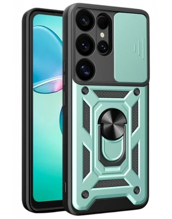 Newface Samsung Galaxy S25 Ultra Kılıf Pars Lens Yüzüklü Silikon - Yeşil