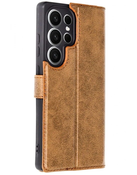 Newface Samsung Galaxy S25 Ultra Kılıf Trend S Plus Kapaklı Kılıf - Taba