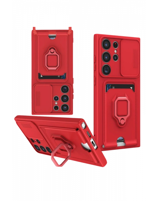 Newface Samsung Galaxy S25 Ultra Kılıf Zuma Kartvizitli Yüzüklü Silikon - Kırmızı