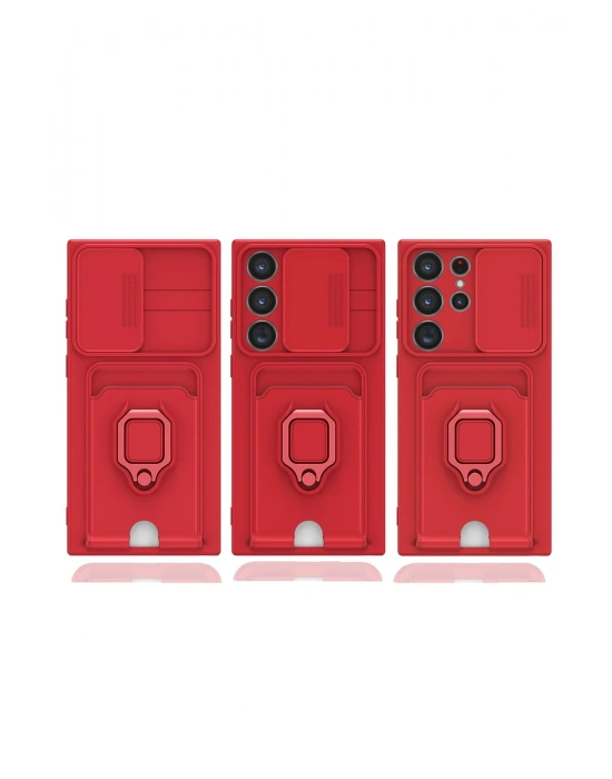 Newface Samsung Galaxy S25 Ultra Kılıf Zuma Kartvizitli Yüzüklü Silikon - Kırmızı