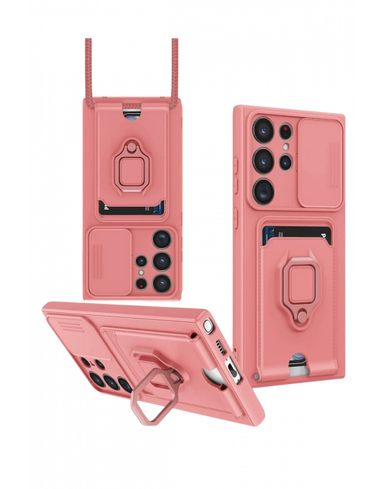 Newface Samsung Galaxy S25 Ultra Kılıf Zuma Kartvizitli Yüzüklü Silikon - Pembe