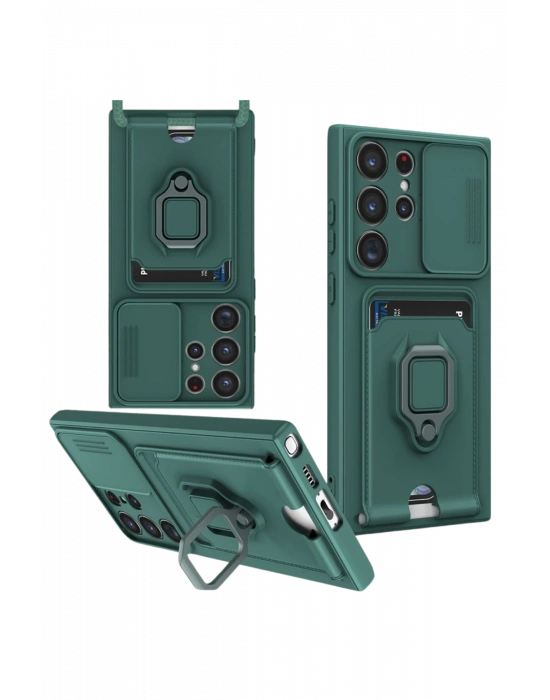 Newface Samsung Galaxy S25 Ultra Kılıf Zuma Kartvizitli Yüzüklü Silikon - Yeşil