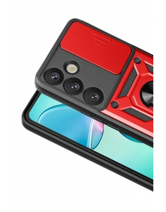 Newface Samsung Galaxy S26 Pars Lens Yüzüklü Silikon - Kırmızı