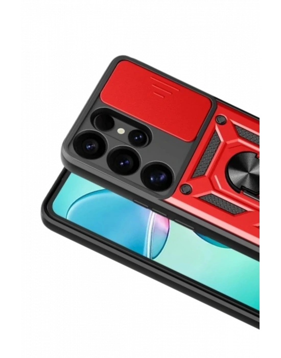 Newface Samsung Galaxy S26 Ultra Pars Lens Yüzüklü Silikon - Kırmızı