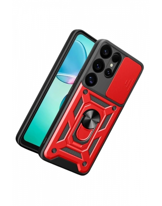 Newface Samsung Galaxy S26 Ultra Pars Lens Yüzüklü Silikon - Kırmızı