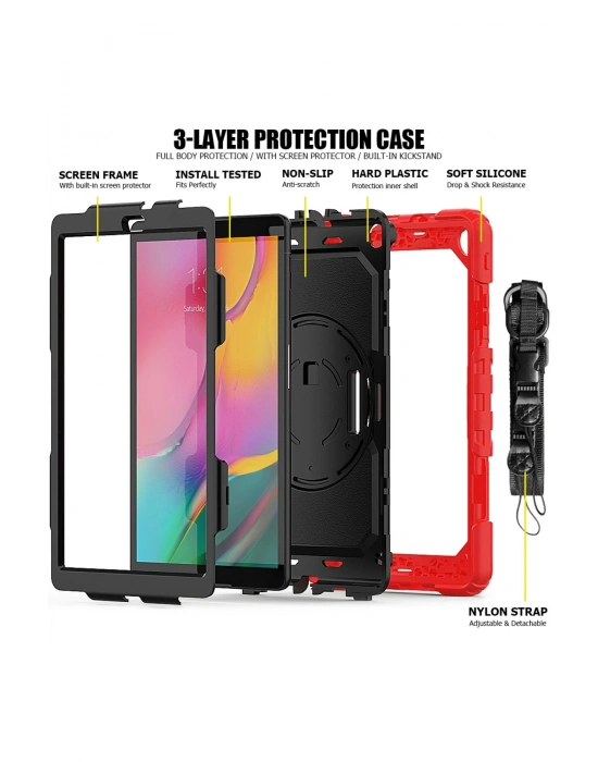 Newface Samsung Galaxy T510 Tab A 10.1 Kılıf Pars Tablet Kapak - Kırmızı