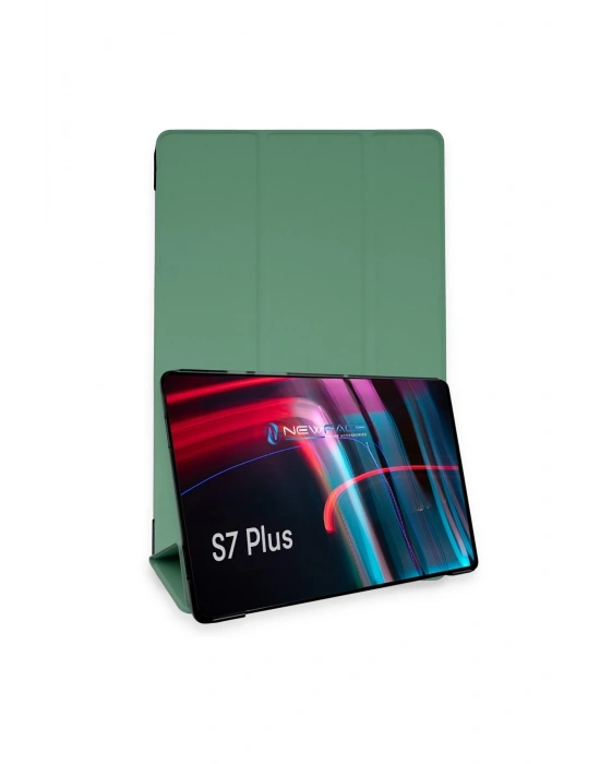 Newface Samsung Galaxy T970 Tab S7 Plus 12.4 Kılıf Tablet Smart Kılıf - Koyu Yeşil