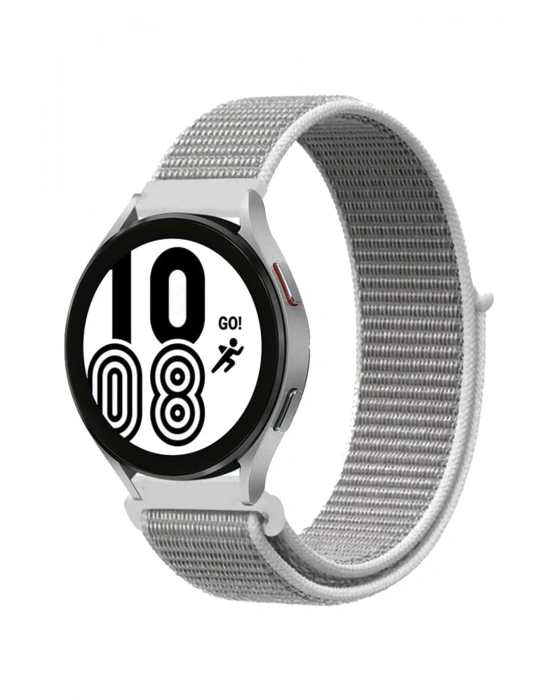 Newface Samsung Galaxy Watch 4 Hasırlı Cırtcırtlı Kordon - Beyaz