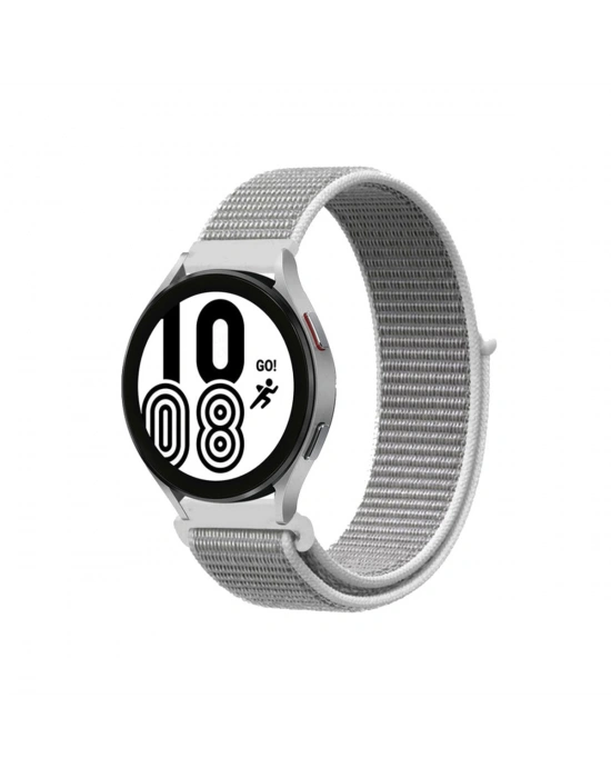 Newface Samsung Galaxy Watch 4 Hasırlı Cırtcırtlı Kordon - Beyaz