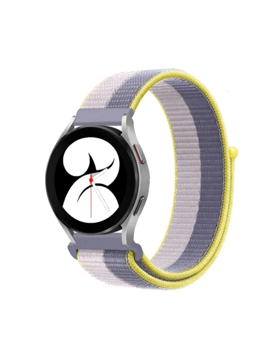 Newface Samsung Galaxy Watch 4 Hasırlı Cırtcırtlı Kordon - Gri-Beyaz