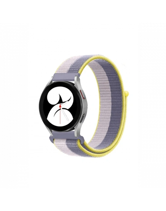 Newface Samsung Galaxy Watch 4 Hasırlı Cırtcırtlı Kordon - Gri-Beyaz