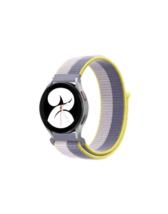 Newface Samsung Galaxy Watch 4 Hasırlı Cırtcırtlı Kordon - Gri-Beyaz