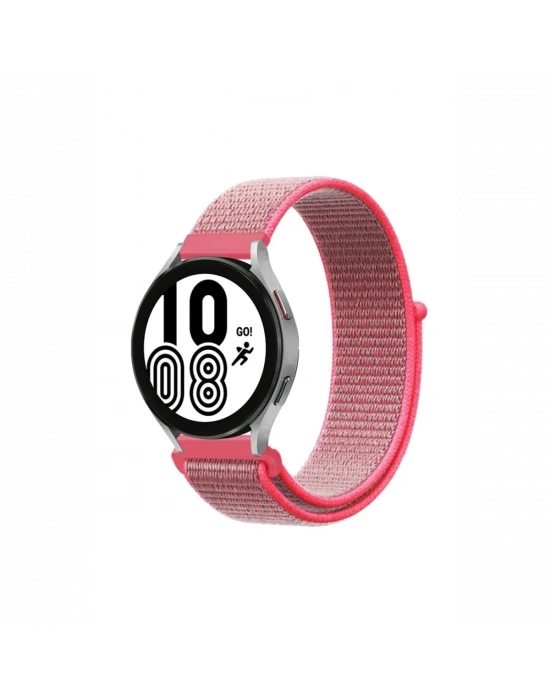 Newface Samsung Galaxy Watch 4 Hasırlı Cırtcırtlı Kordon - Pembe
