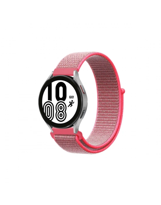 Newface Samsung Galaxy Watch 4 Hasırlı Cırtcırtlı Kordon - Pembe
