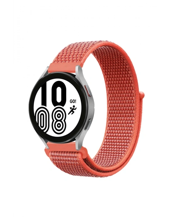 Newface Samsung Galaxy Watch 4 Hasırlı Cırtcırtlı Kordon - Turuncu