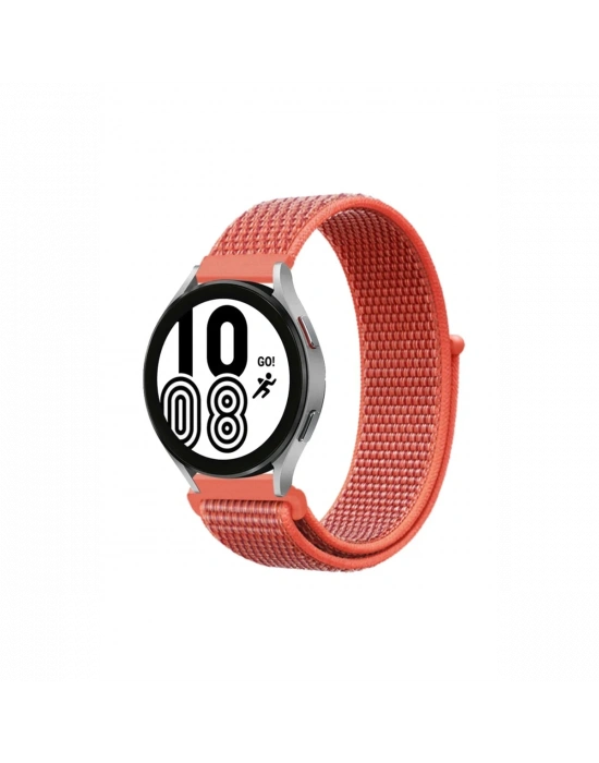 Newface Samsung Galaxy Watch 4 Hasırlı Cırtcırtlı Kordon - Turuncu