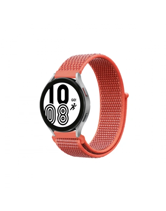 Newface Samsung Galaxy Watch 4 Hasırlı Cırtcırtlı Kordon - Turuncu