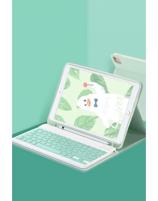 Newface Samsung Galaxy X200 Tab A8 10.5 Kılıf KC01 Smart Klavyeli Tablet Kılıfı - Açık Yeşil