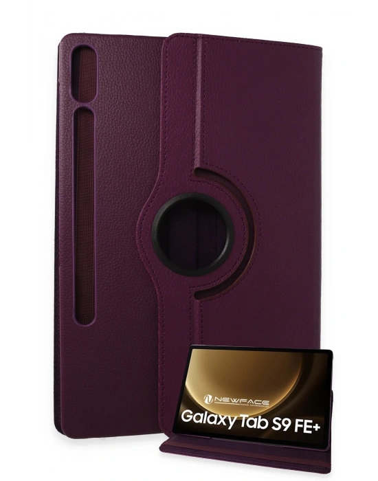 Newface Samsung Galaxy X610 Tab S9 FE Plus 12.4 Kılıf 360 Tablet Deri Kılıf - Mürdüm