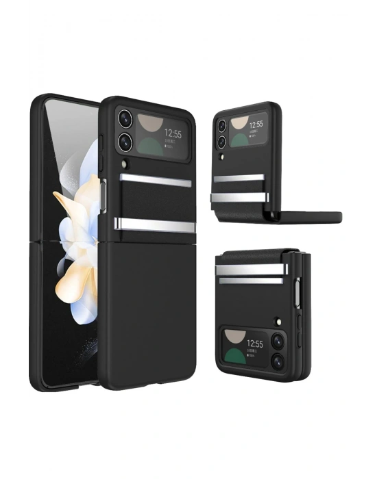 Newface Samsung Galaxy Z Flip 3 Kılıf Belt Flip Kapak - Siyah