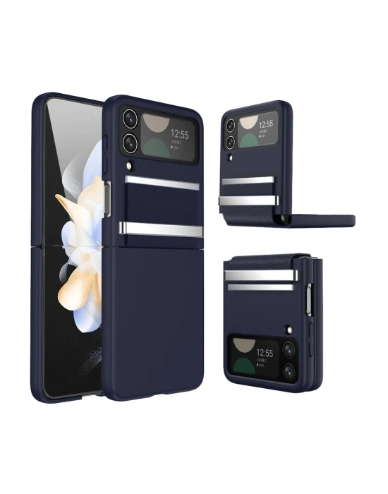 Newface Samsung Galaxy Z Flip 4 Kılıf Belt Flip Kapak - Lacivert