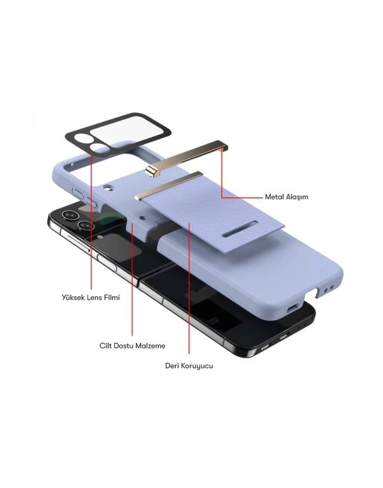 Newface Samsung Galaxy Z Flip 4 Kılıf Belt Flip Kapak - Lacivert