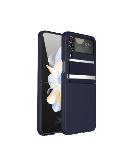 Newface Samsung Galaxy Z Flip 4 Kılıf Belt Flip Kapak - Lacivert