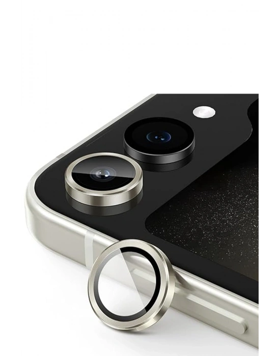 Newface Samsung Galaxy Z Flip 5 Valdez Metal Kamera Lens - Krem