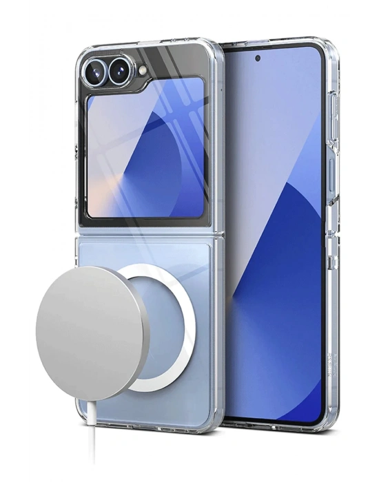 Newface Samsung Galaxy Z Flip 6 Kılıf Magneticsafe Şeffaf Silikon - Şeffaf