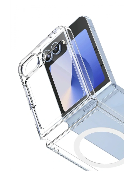 Newface Samsung Galaxy Z Flip 7 Kılıf Magneticsafe Şeffaf Silikon - Şeffaf