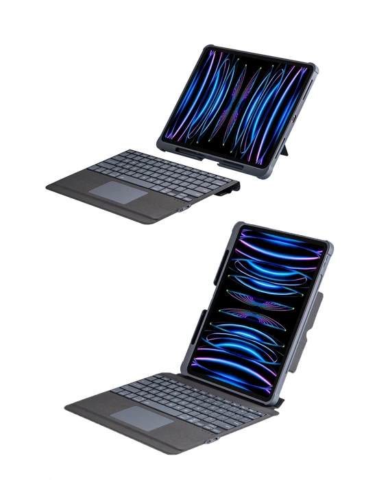 Newface T5509D iPad Pro 12.9 (2022) Kılıf Palermo Ledli Klavyeli Standlı Tablet Kılıfı - Siyah