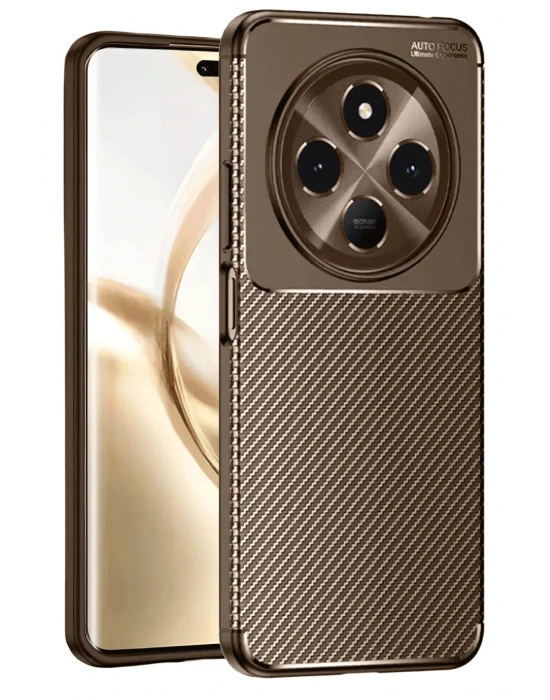 Newface Tecno Spark 30 Kılıf Auto Focus Karbon Kapak - Kahverengi