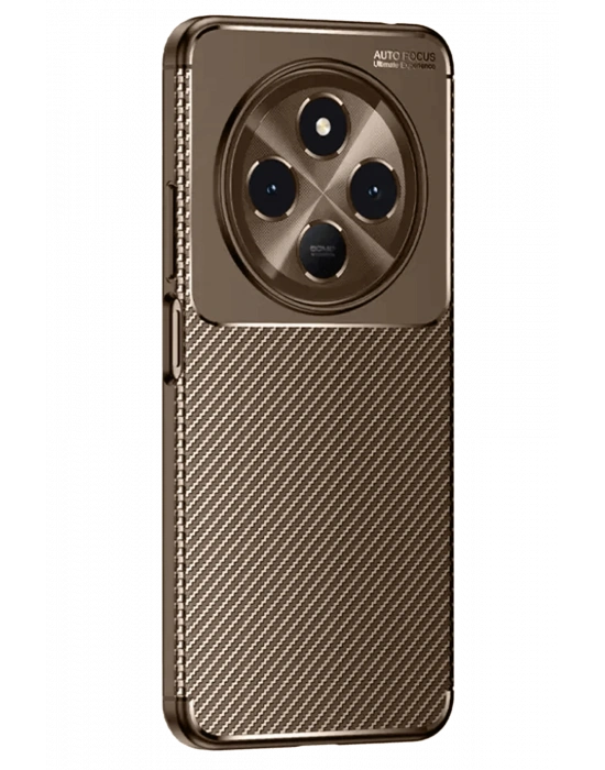 Newface Tecno Spark 30 Kılıf Auto Focus Karbon Kapak - Kahverengi