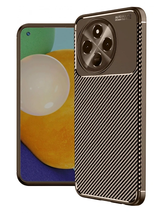 Newface Tecno Spark 30 Pro Kılıf Auto Focus Karbon Kapak - Kahverengi