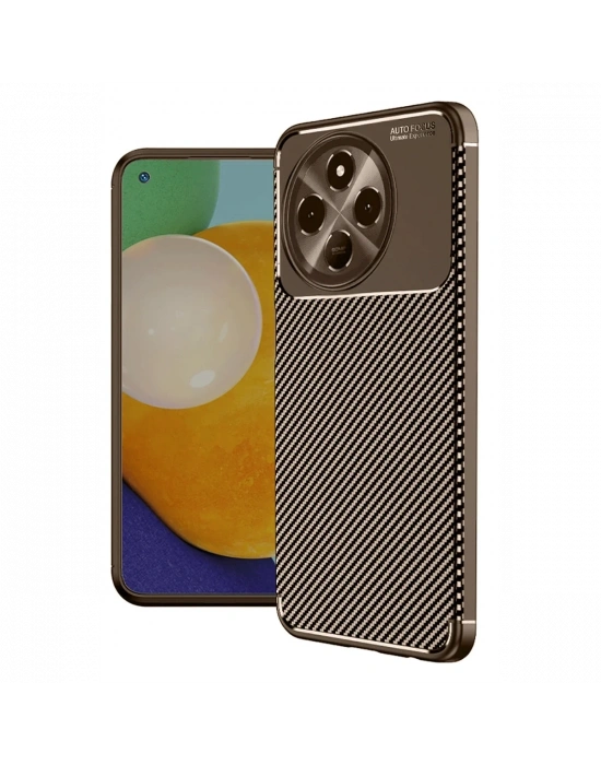 Newface Tecno Spark 30 Pro Kılıf Auto Focus Karbon Kapak - Kahverengi