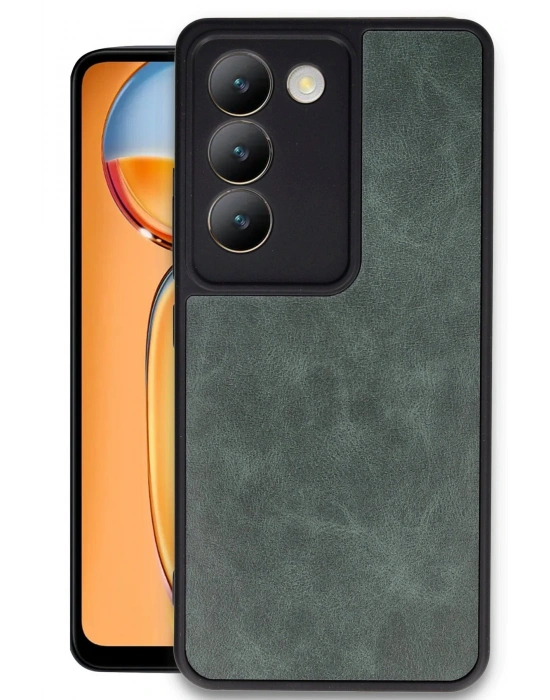 Newface Vivo V30 Lite 4G Kılıf Aras Deri Kapak - Koyu Yeşil