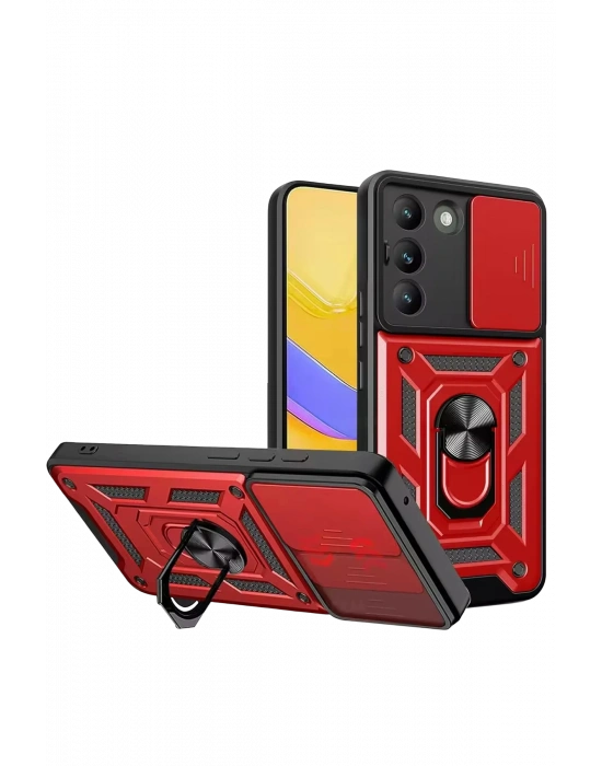 Newface Vivo V30 Lite 4G Pars Lens Yüzüklü Silikon - Kırmızı