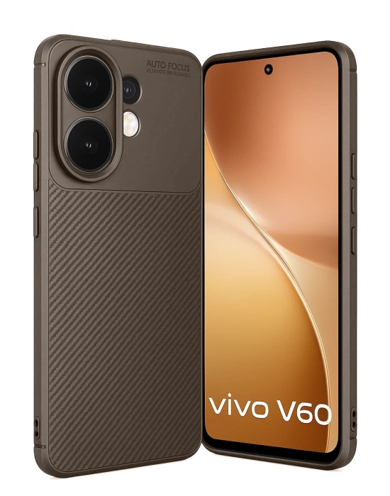Newface Vivo V60 5G Auto Focus Karbon Kapak - Kahverengi