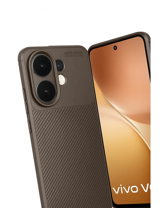 Newface Vivo V60 5G Auto Focus Karbon Kapak - Kahverengi