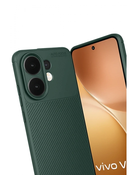 Newface Vivo V60 5G Auto Focus Karbon Kapak - Koyu Yeşil