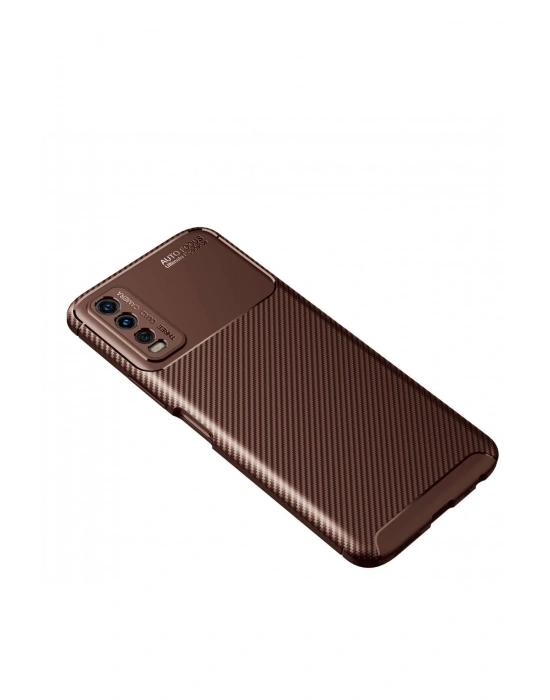 Newface Vivo Y11S Kılıf Auto Focus Karbon Kapak - Kahverengi