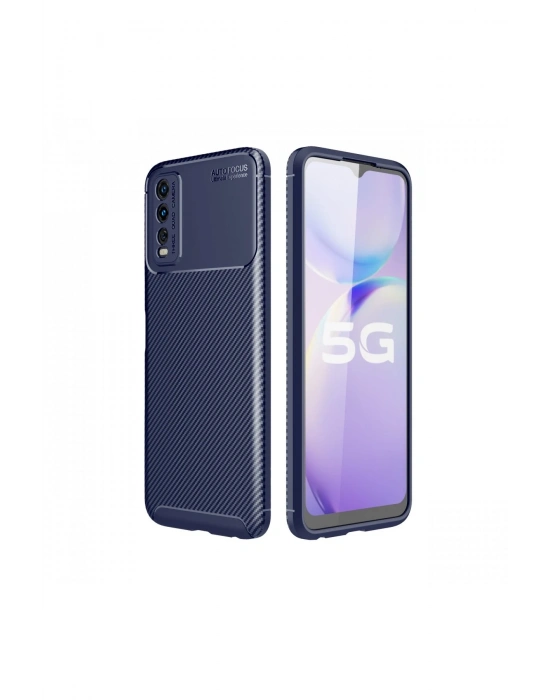 Newface Vivo Y11S Kılıf Auto Focus Karbon Kapak - Lacivert