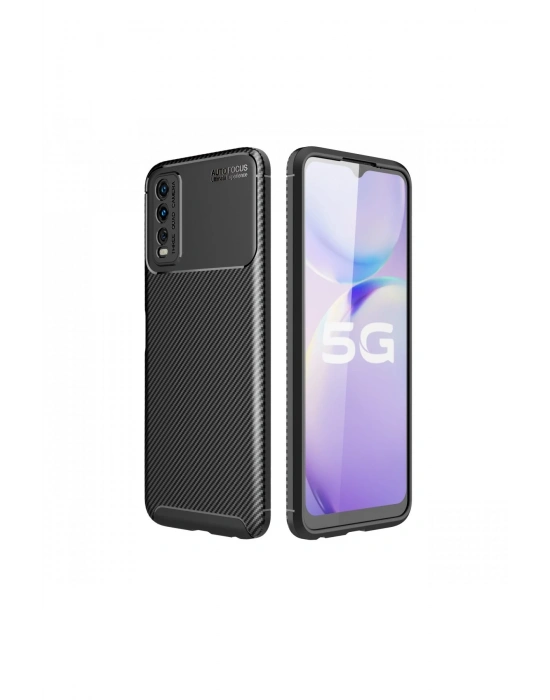 Newface Vivo Y11S Kılıf Auto Focus Karbon Kapak - Siyah