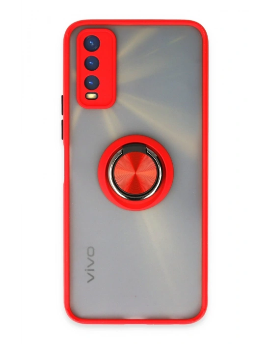 Newface Vivo Y11S Kılıf Montreal Yüzüklü Silikon Kapak - Kırmızı